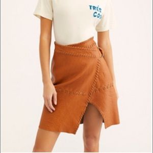 Free People Leather Wrap Midi Skirt